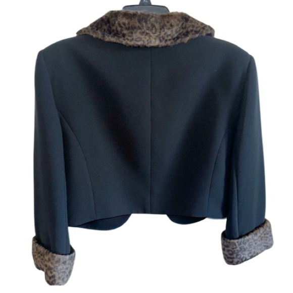 Tahari Arthur Levine 2Pc Set Dress/Jacket Black Faux Fur Trim Sz Large MobWife - Picture 3 of 13